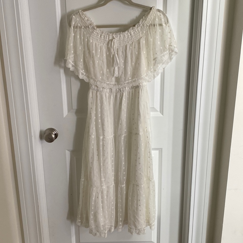 Cupcakes and cashmere off the shoulder white dress